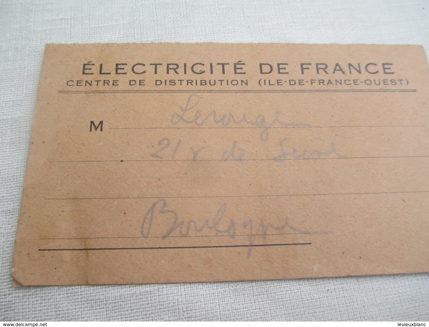 Réclamation De Paiement/ Electricité De France/Subdivision De Boulogne/ LEROUGE/ 1949         GEF67 - Elektrizität & Gas