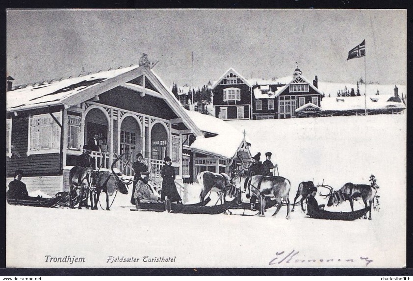 NORWAY 1908 !! - TRONDHJEM - FJELDSAETER TURISTHOTEL --- Deer - Sleigh - SUPERB AND RARE !! - Norwegen