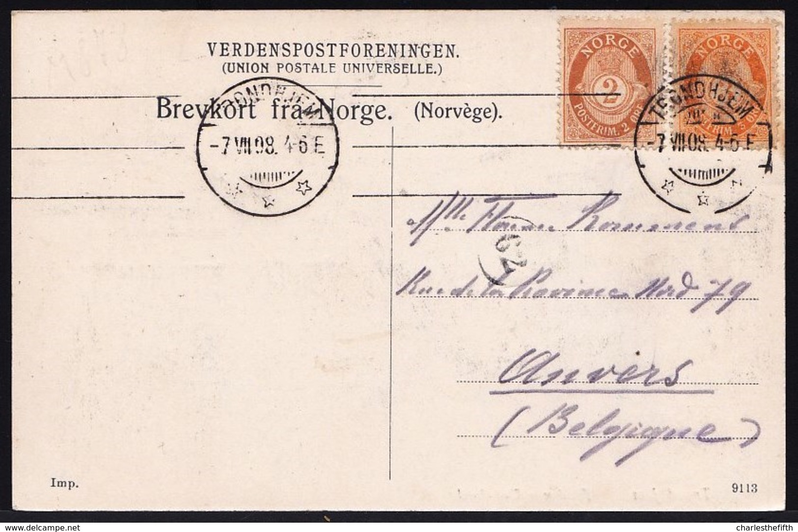 NORWAY 1908 !! - TRONDHJEM - FJELDSAETER TURISTHOTEL --- Deer - Sleigh - SUPERB AND RARE !! - Norvège