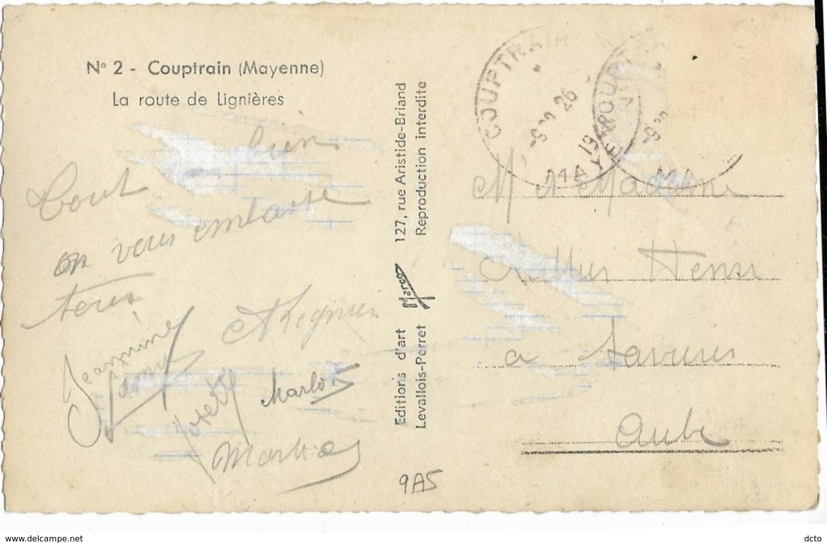 COUPTRAIN La Route De Lignières Marco N°2  (envoi 1948, Restes Papier Collés) - Couptrain