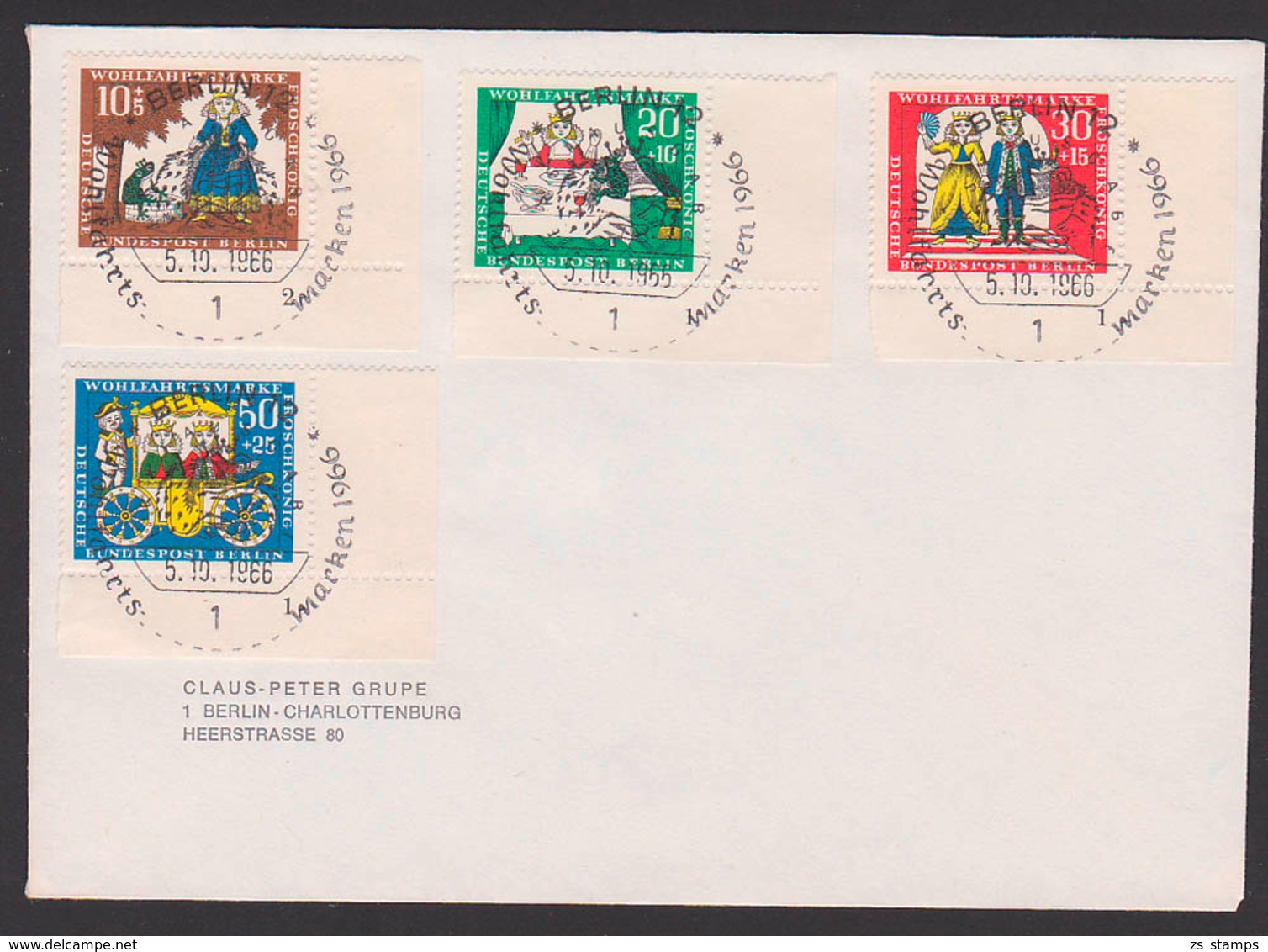 Berlin West FDC Froschkönig Märchen 1966 EckrandstückeFrosch Kutsche Wofa - Autres & Non Classés