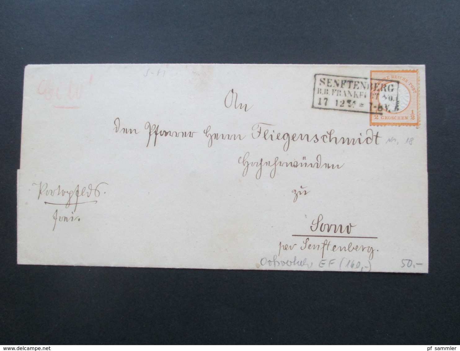 DR Brustschild Großer Brustschild Ortsbrief Nr. 18 EF Ra 3 Senftenberg R.B. Frankfurt 17.12. Mit Ak Stempel - Storia Postale