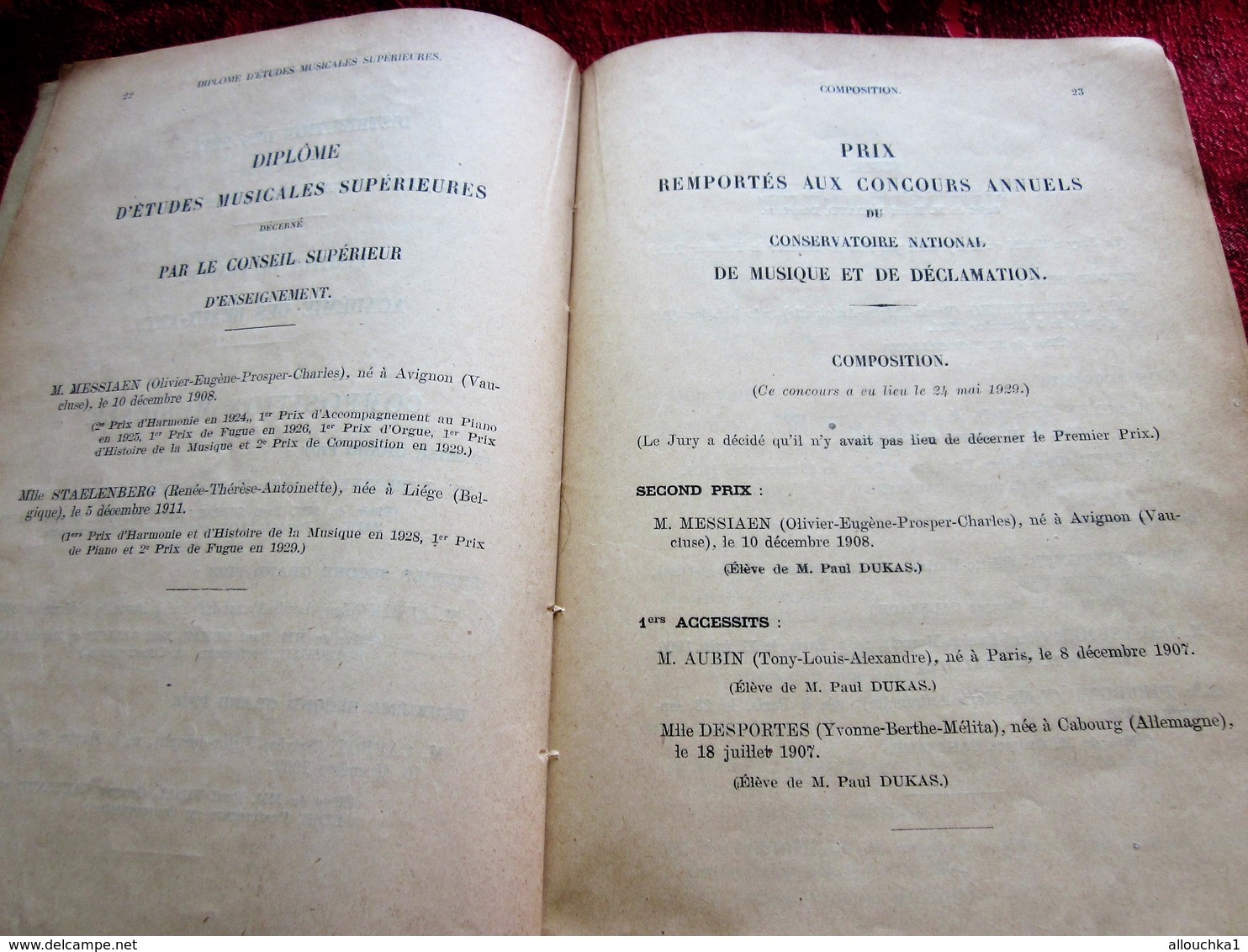 1928/29 SUISSE OBSERVATOIRE NATIONAL DE MUSIQUE & DECLAMATION DISTRIBUTION PRIX-RECOMPENSES HARMONIE-PIANO-SOLFEGE-FLUTE