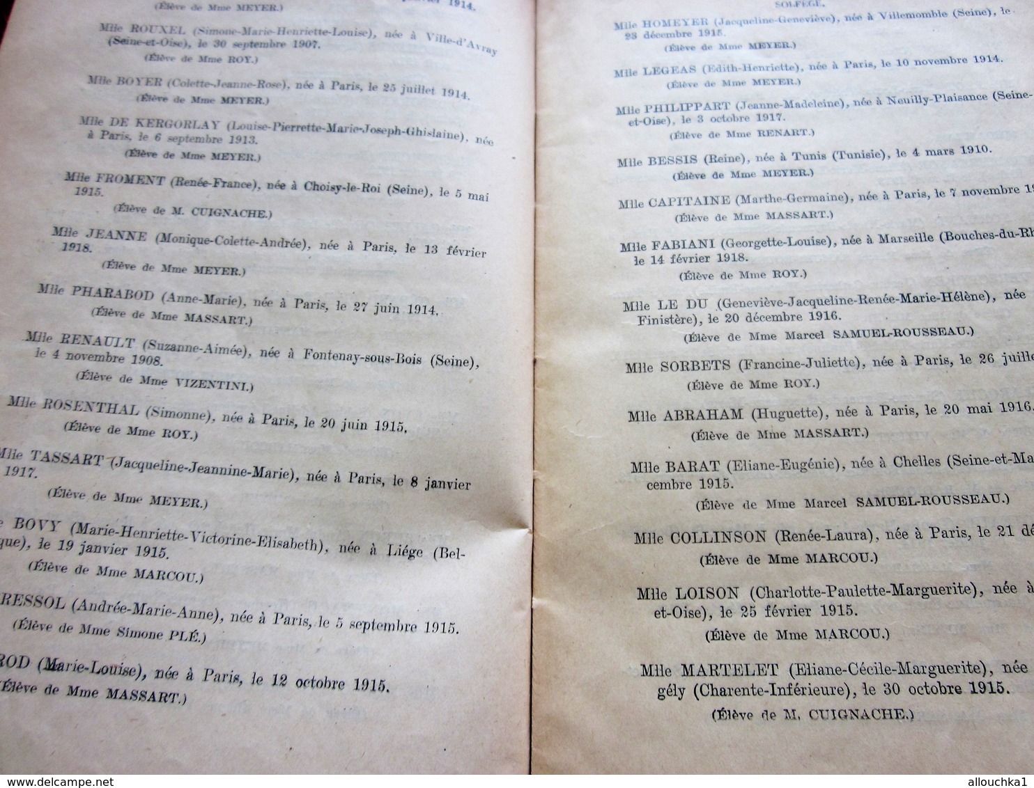 1928/29 SUISSE OBSERVATOIRE NATIONAL DE MUSIQUE & DECLAMATION DISTRIBUTION PRIX-RECOMPENSES HARMONIE-PIANO-SOLFEGE-FLUTE