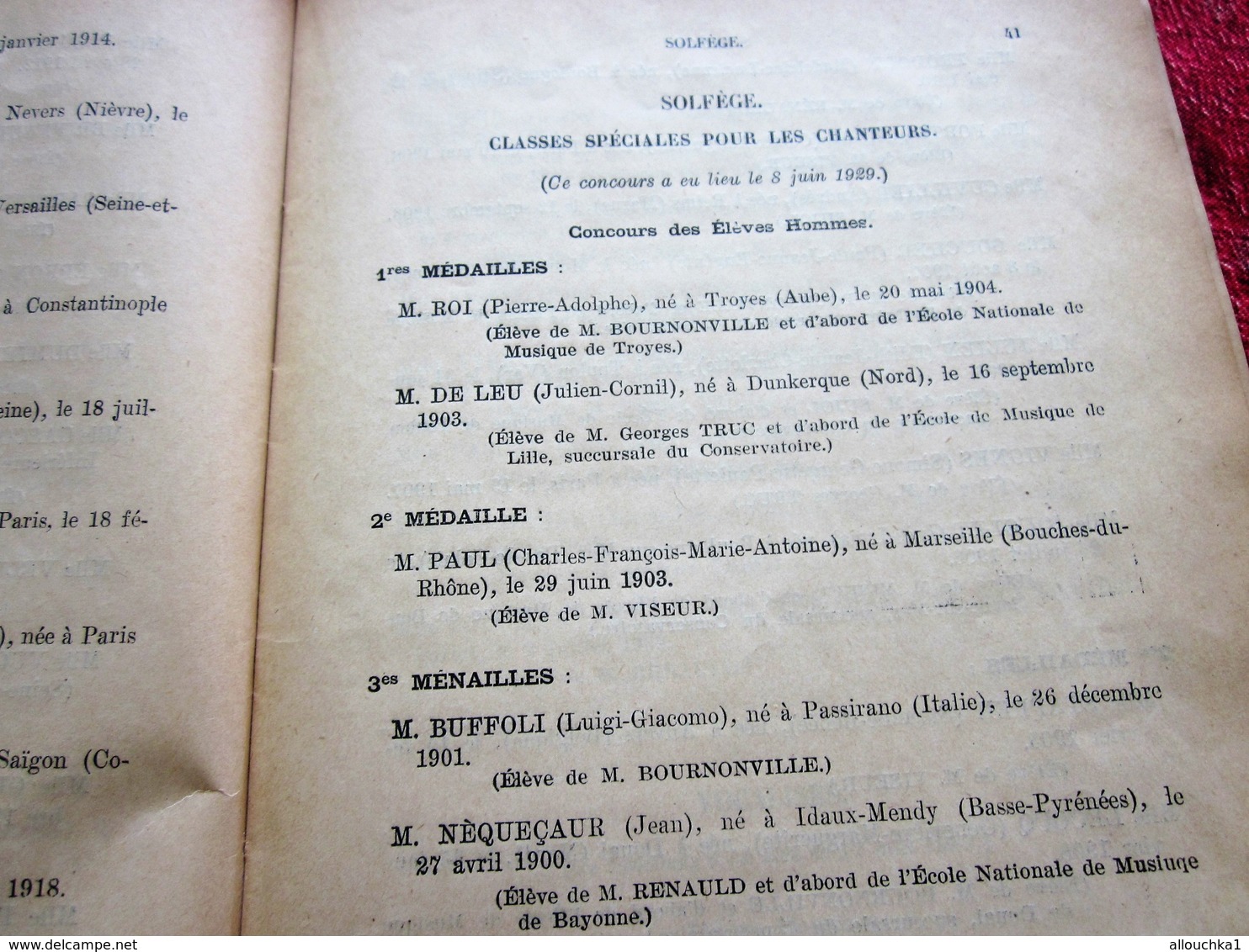 1928/29 SUISSE OBSERVATOIRE NATIONAL DE MUSIQUE & DECLAMATION DISTRIBUTION PRIX-RECOMPENSES HARMONIE-PIANO-SOLFEGE-FLUTE