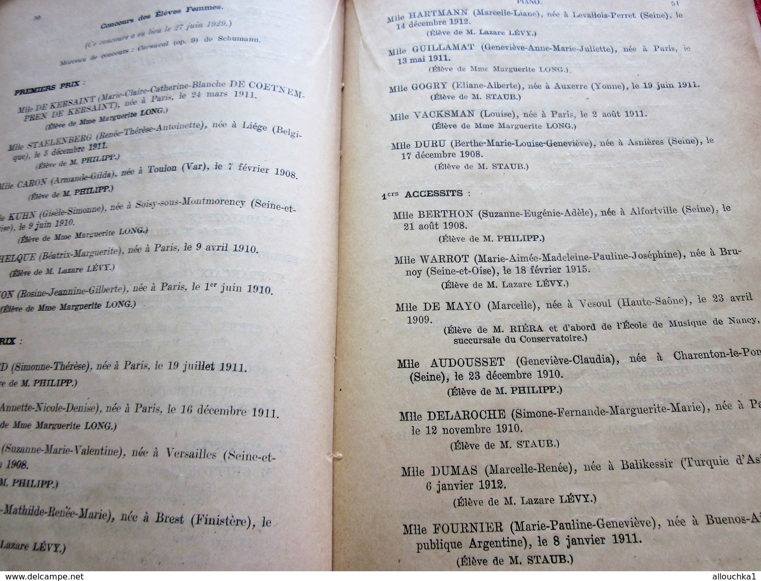 1928/29 SUISSE OBSERVATOIRE NATIONAL DE MUSIQUE & DECLAMATION DISTRIBUTION PRIX-RECOMPENSES HARMONIE-PIANO-SOLFEGE-FLUTE