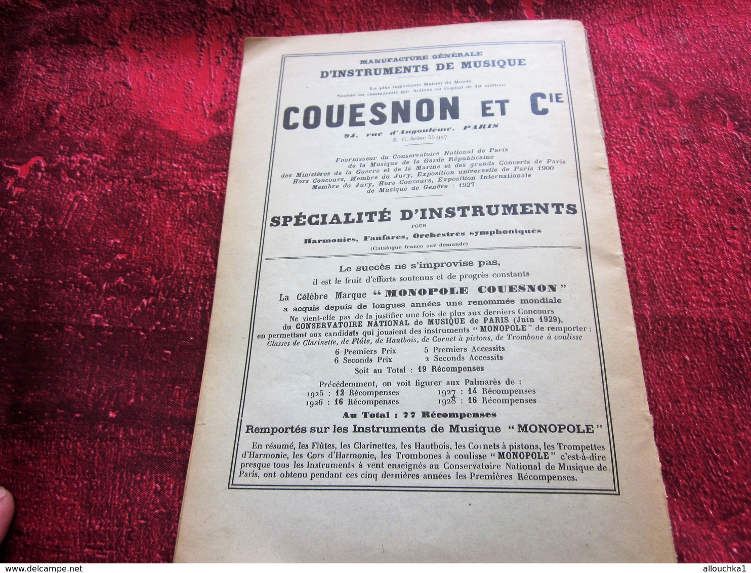 1928/29 SUISSE OBSERVATOIRE NATIONAL DE MUSIQUE & DECLAMATION DISTRIBUTION PRIX-RECOMPENSES HARMONIE-PIANO-SOLFEGE-FLUTE