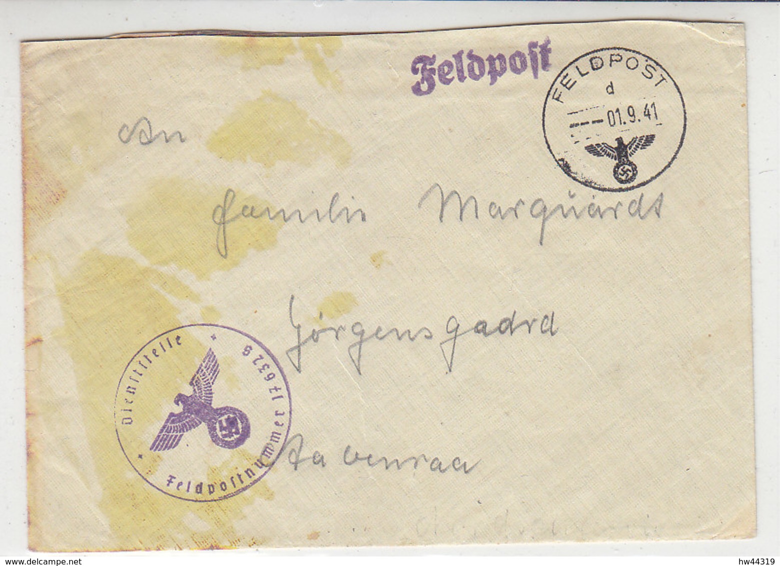 Feldpost 1.9.41 Nach Aabenraa / Apenrade - Hinten Viktoria-Vignette - Briefe U. Dokumente