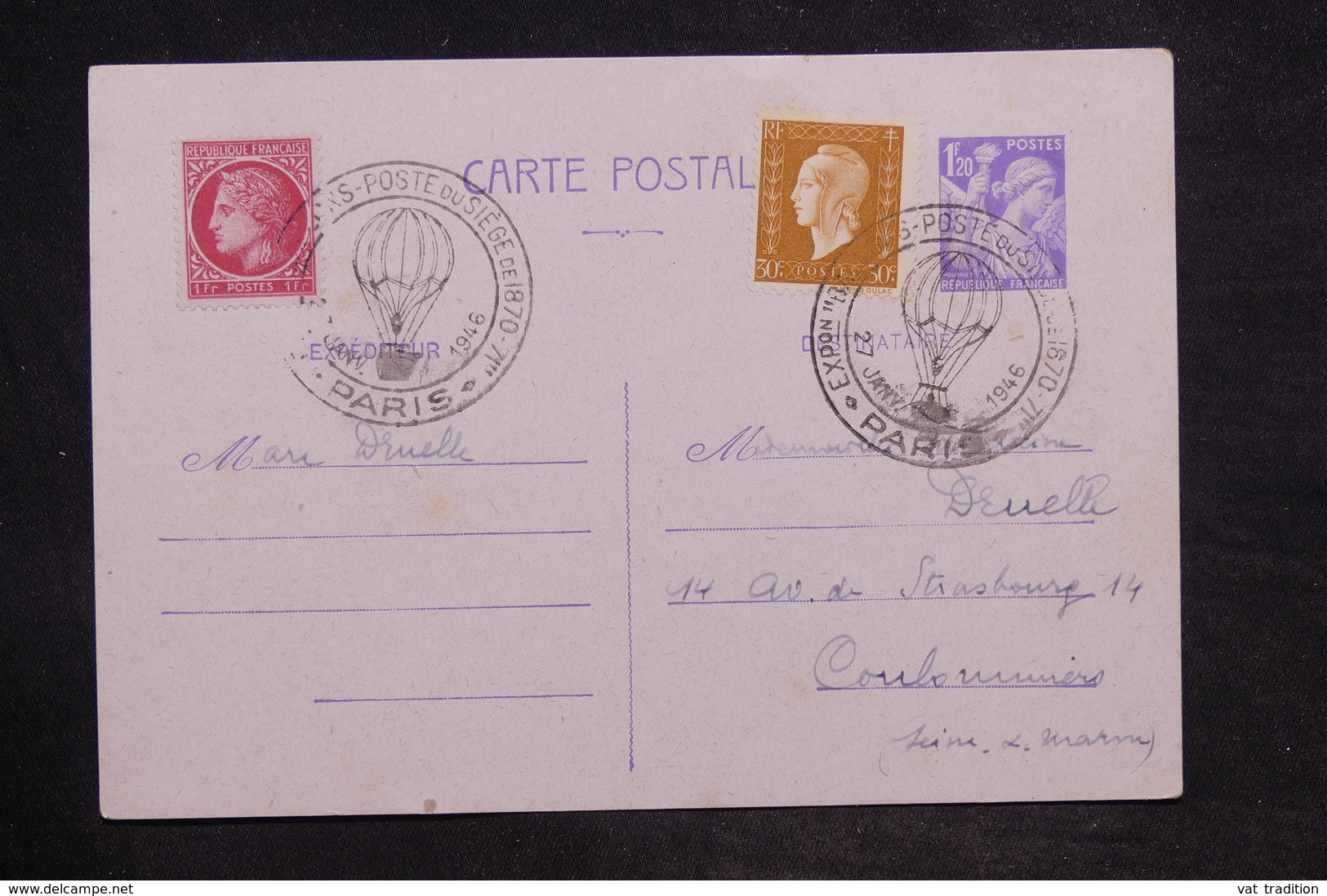 FRANCE - Oblitération " Exposition Ballons Postes Du Siège De 1870 " En 1946 Sur Entier Postal Type Iris - L 33814 - Cartes Postales Types Et TSC (avant 1995)