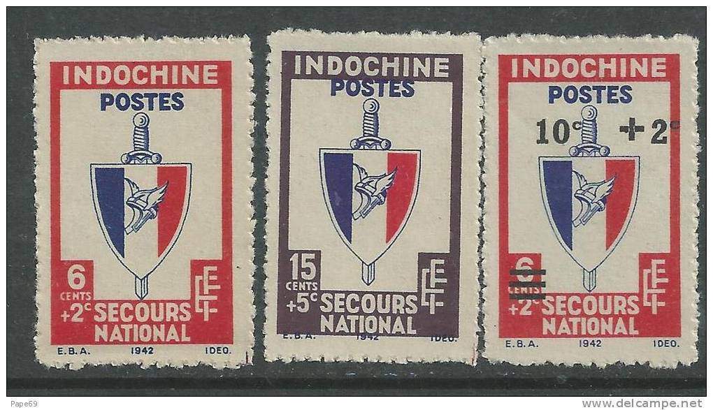 Indochine  N° 281 / 83 X Secours National, Les 3 Valeurs Trace De Charnière  Dentelure Habituelle Sinon TB - Nuovi