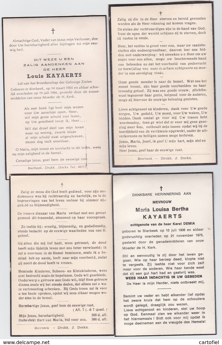 BIERBEEK-LOTJE-4 FOTOPRENTJES-FAMILIE-KAYAERTS-1959+1959+1966+1975-ZELDZAAM+IN PERFEKTE STAAT-ZIE DE 2 SCANS - Images Religieuses