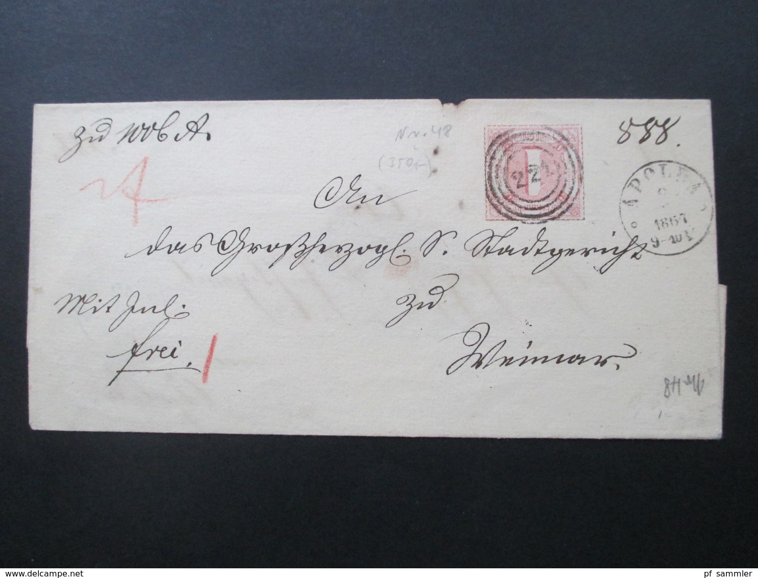 AD 1867 Thurn Und Taxis Nr. 48 EF Mit Nummernstempel 221 Und K1 Apolda. 2x Verwendeter Umschlag! - Briefe U. Dokumente