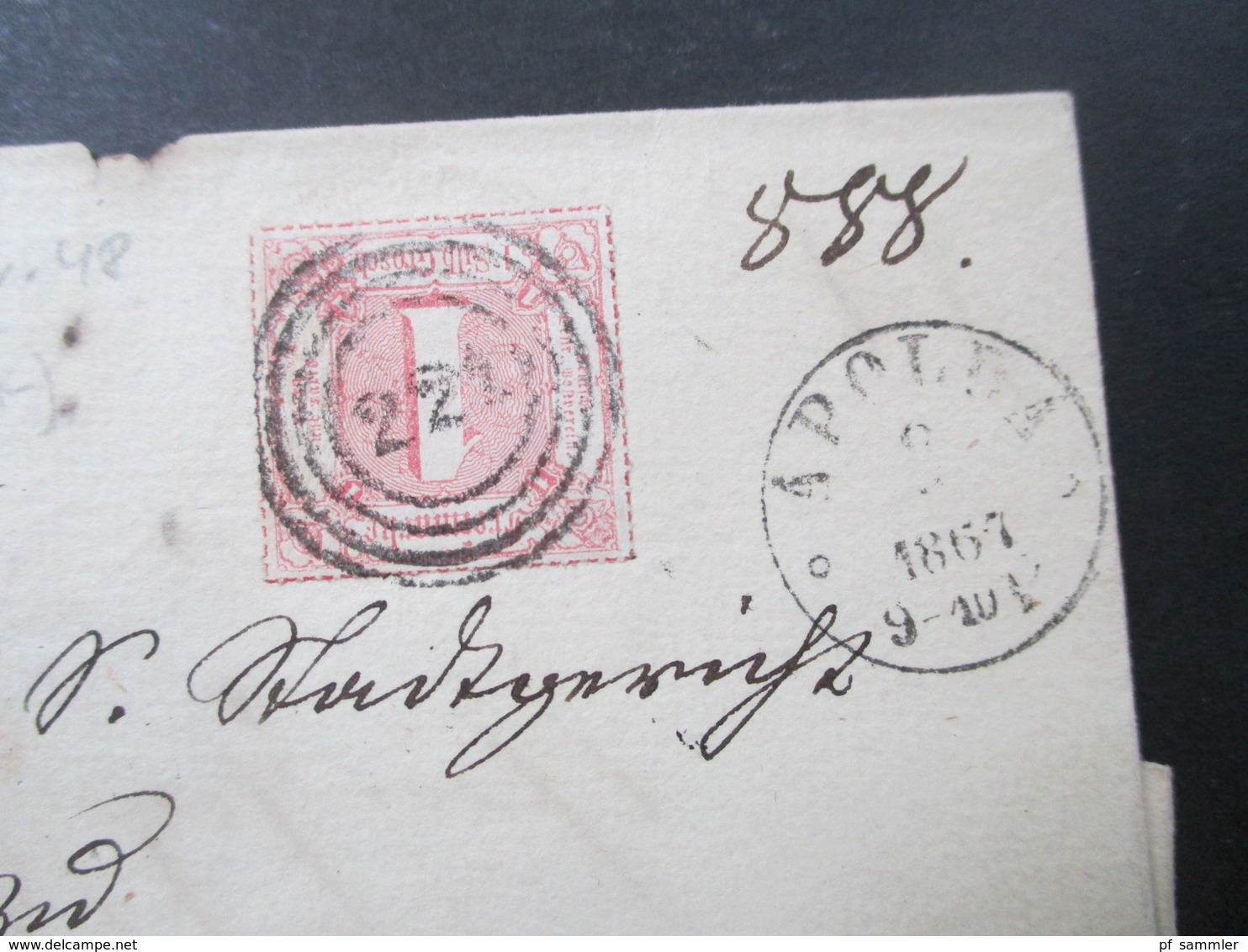 AD 1867 Thurn Und Taxis Nr. 48 EF Mit Nummernstempel 221 Und K1 Apolda. 2x Verwendeter Umschlag! - Brieven En Documenten