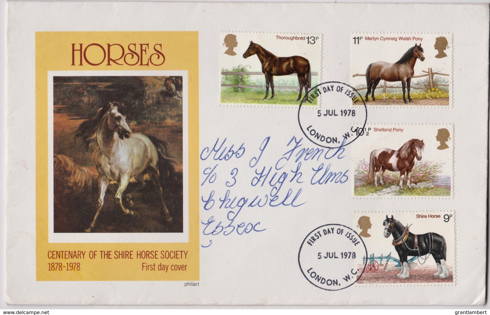 Great Britain 1978 Horses Philart FDC - 1971-1980 Decimal Issues