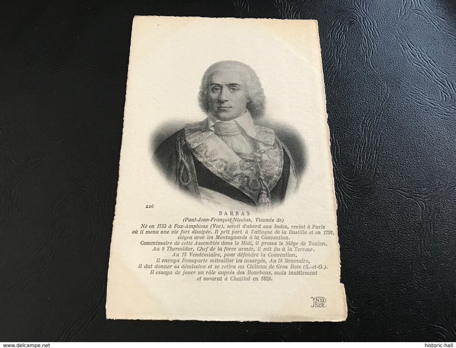 226 - BARRAS (Paul Jean François Nicolas, Vicomte De) 1755-1829 - Hommes Politiques & Militaires