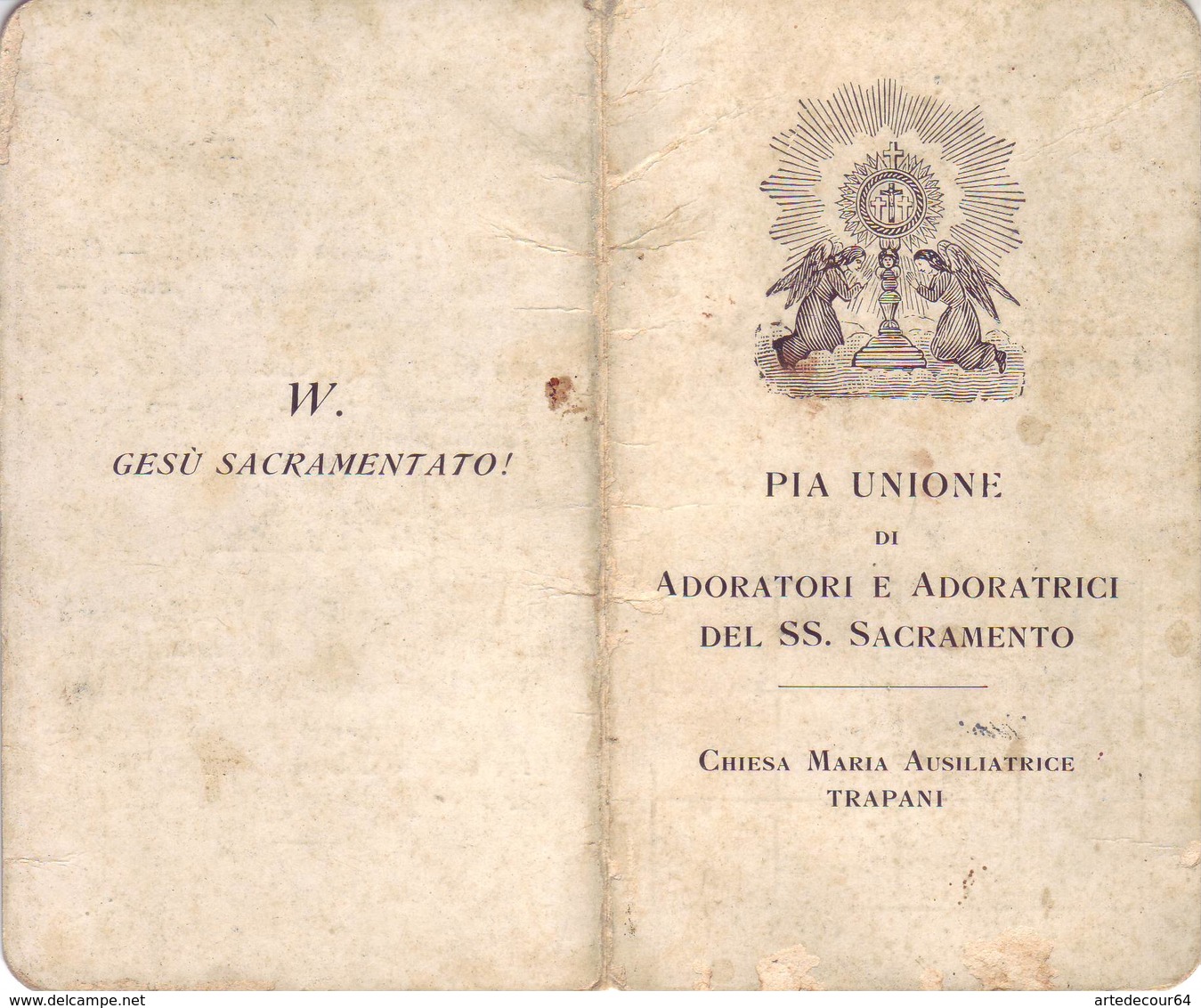 Tessera - Pia Unione Di Adoratori E Adoratrici Del Ss.sacramento - Trapani 1937 - Documentos Históricos