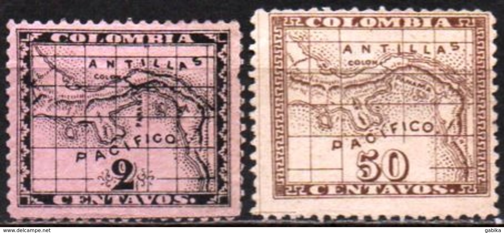 Panama / Colombia 1887-1888 Scott 9, 13 MH, Map - Panama