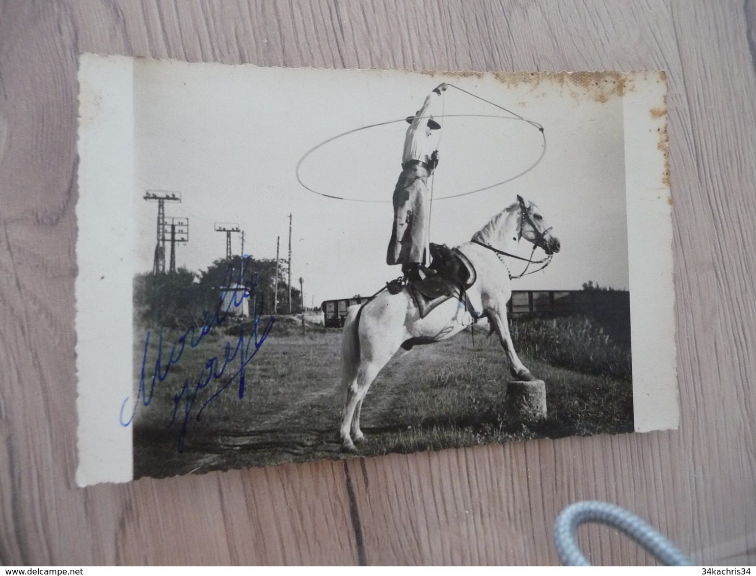 Carte Photo Autographe Morello Jouyl Cirque Cheval De Camargue  Cow Boy Gardian? - Artistes