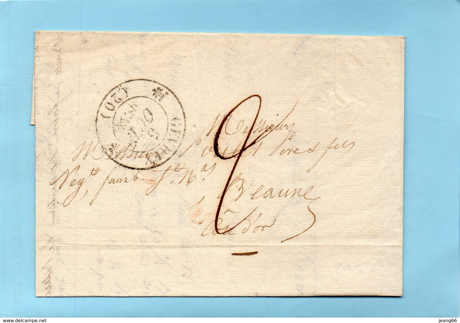 Cachet 12 GEVREY (20),taxe 2 Pour BEAUNE Le 5/10/33. - 1801-1848: Voorlopers XIX