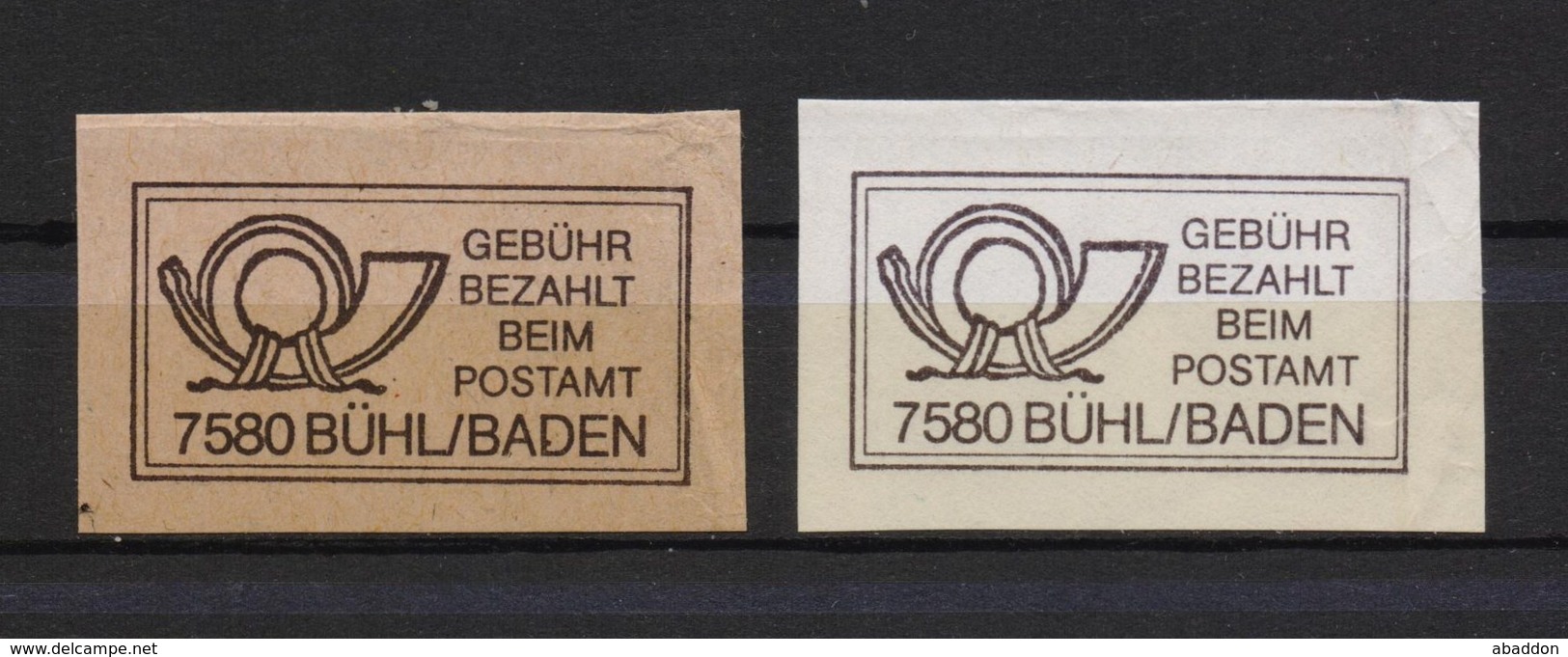 2 Verschiedene Gebühr Bezahlt Beim Postamt 7580 Bühl / Baden - Maschinenstempel (EMA)