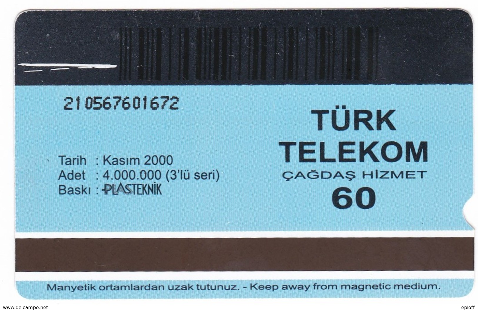 TURQUIE Carte Magnétique Plastique Alcatel    Old Tél  Ericsson 1892    60 Unités De 11.2000 - Telefone