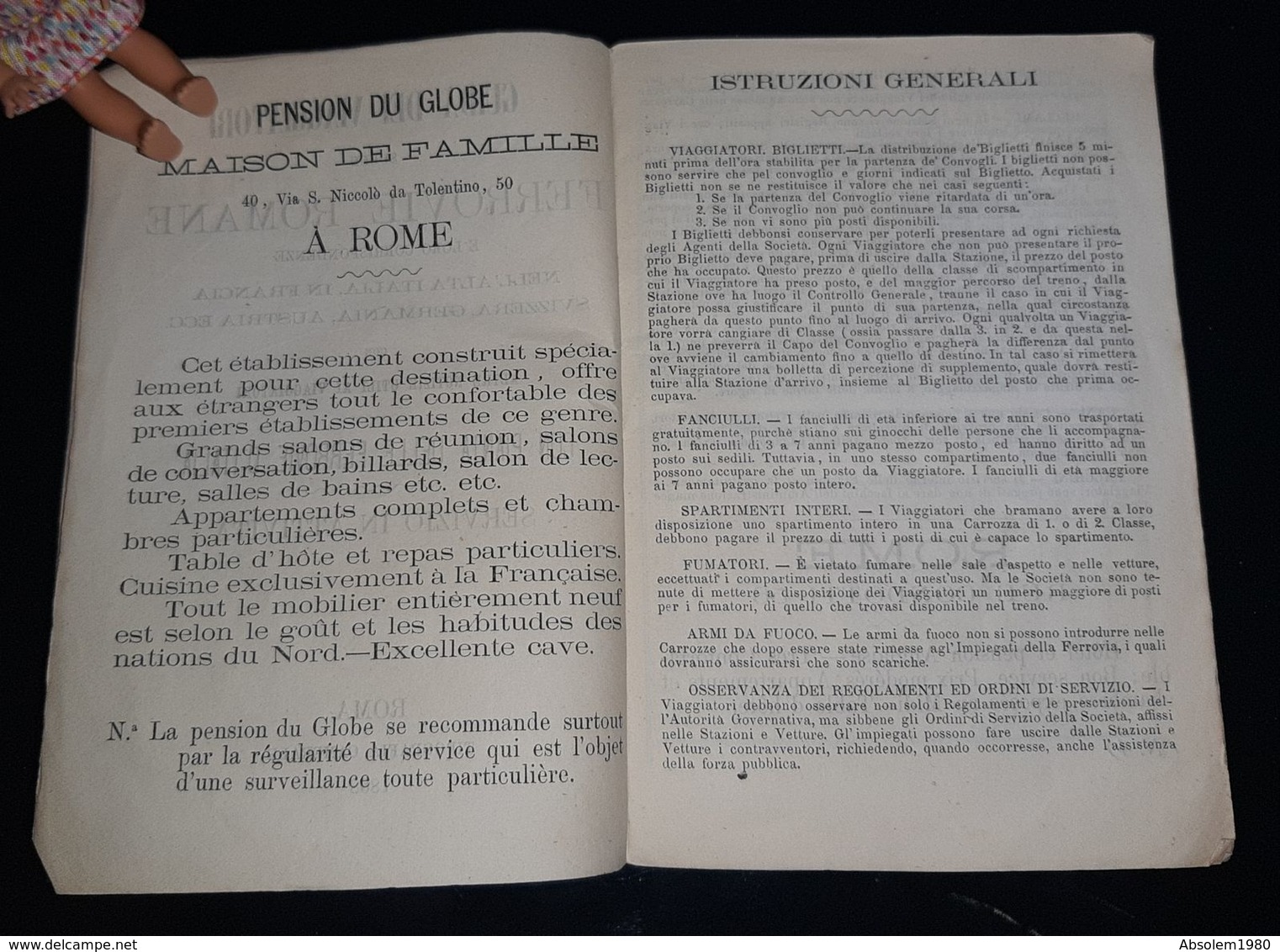 1869 GUIDE CHEMINS DE FER ROMAINS ITALIE FRANCE SUISSE + CARTE ET PUB GUIDA DEI VIAGGIATORI FERROVIE ROMANE ITALIA