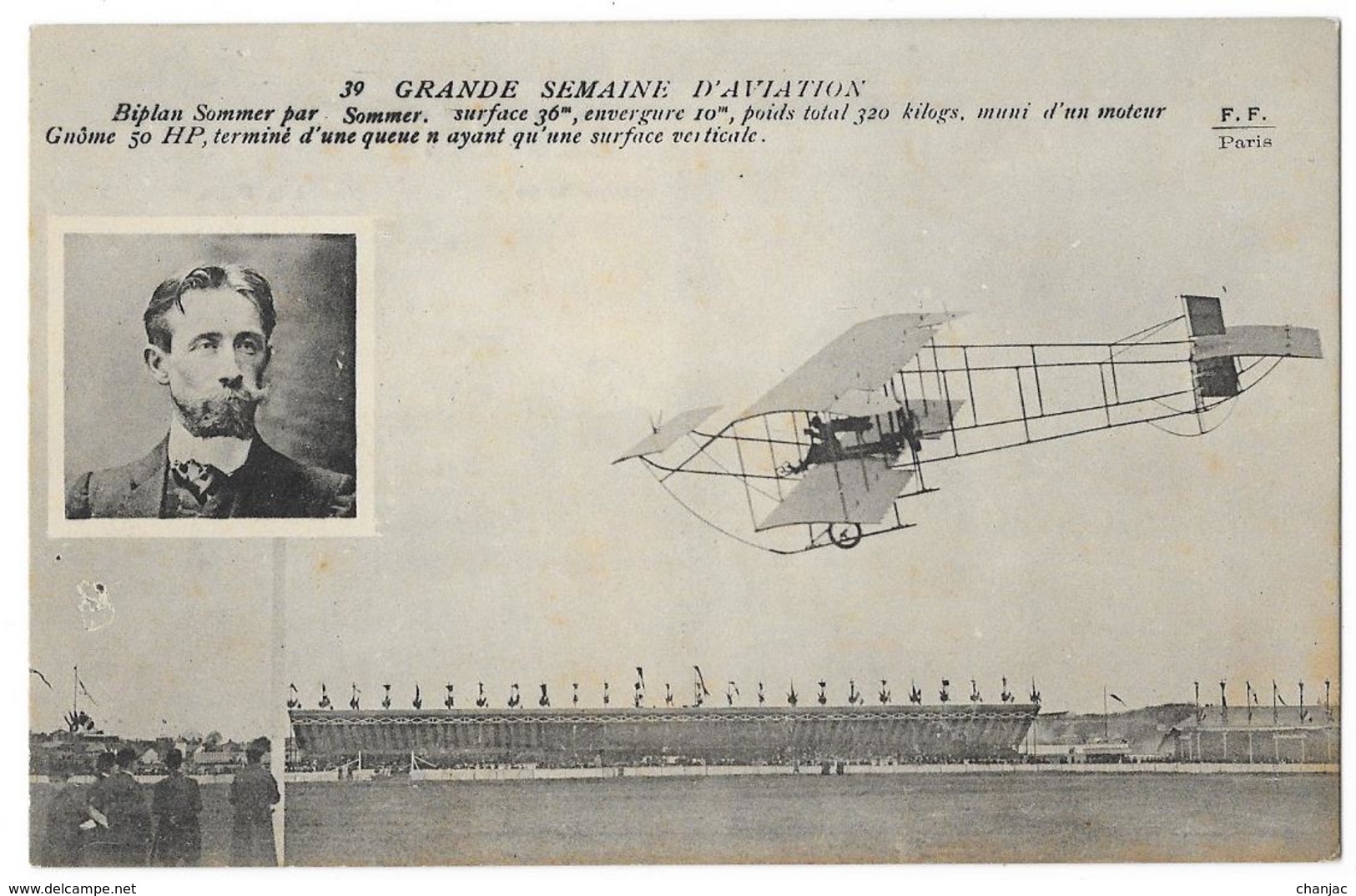 Cpa: AVIATION - Biplan SOMMER Par SOMMER, Moteur Gnôme 50 HP, Grande Semaine D'Aviation N° 39  Ed. F.F. - Autres & Non Classés