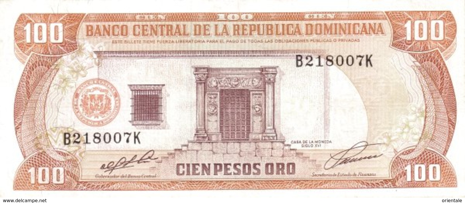 DOMINICAN REPUBLIC P. 136a 100 P 1991 UNC - Dominicana