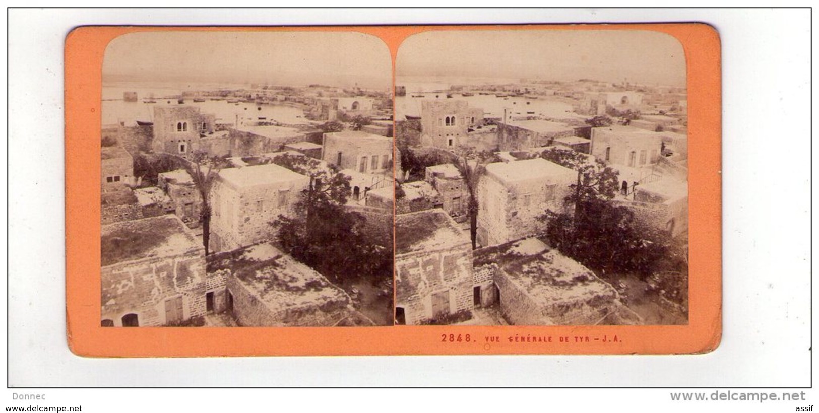 PHOTO STÉREO , Liban ( Lebanon ), Vue Générale De Tyr , ( Vers 1870 ) , éd. J. A. ( Andrieu ? )2848 - Photos Stéréoscopiques