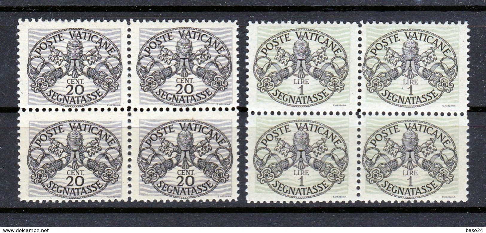 1946 Vaticano Vatican SEGNATASSE Righe Larghe Carta Grigia 20c  + 1L In Quartina MNH**  Firm.Biondi   POSTAGE DUE Bl.4 - Postage Due