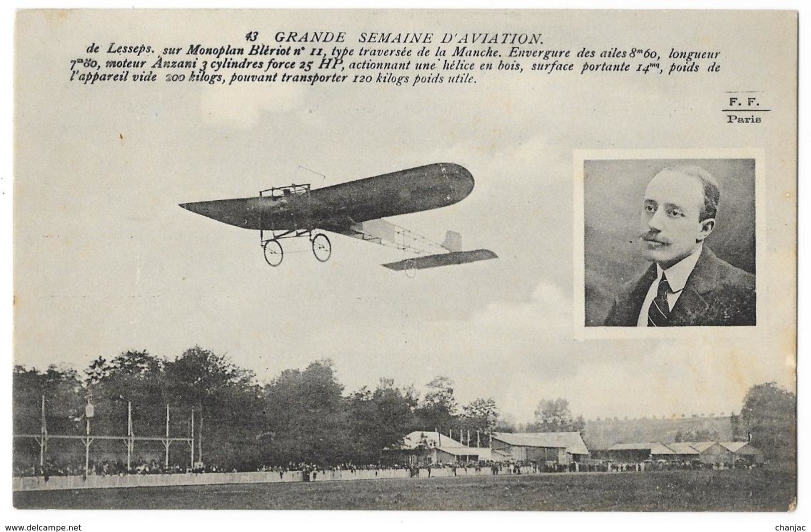 Cpa: AVIATION - DE LESSEPS Sur Monoplan Blériot N° 11 Type Traversée De La Manche - Grande Semaine D'Aviation N° 43 - Autres & Non Classés