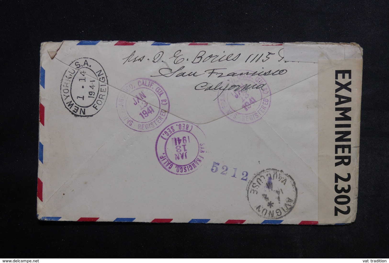 ETATS UNIS - Entier Postal+ Compléments En Recommandé De San Francisco Pour La France En 1941+ Contrôle Postal - L 33845 - 1941-60