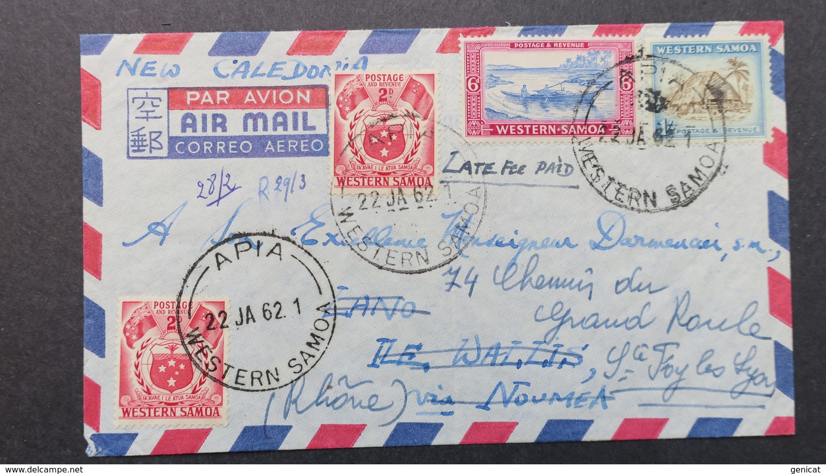 Cover From Apia Western Samoa 1962 To Wallis , On Back Cancellation Mata-Utu And Sent To France - Samoa