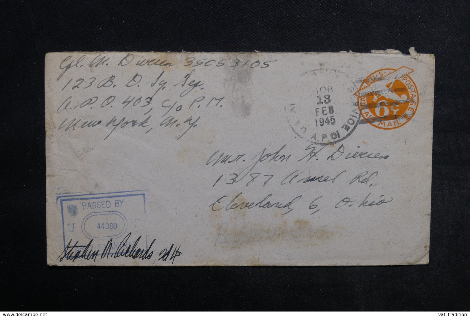 ETATS UNIS - Entier Postal D'un Militaire En Mission Pour Cleveland En 1945 Avec Contrôle Postal - L 33846 - 1941-60