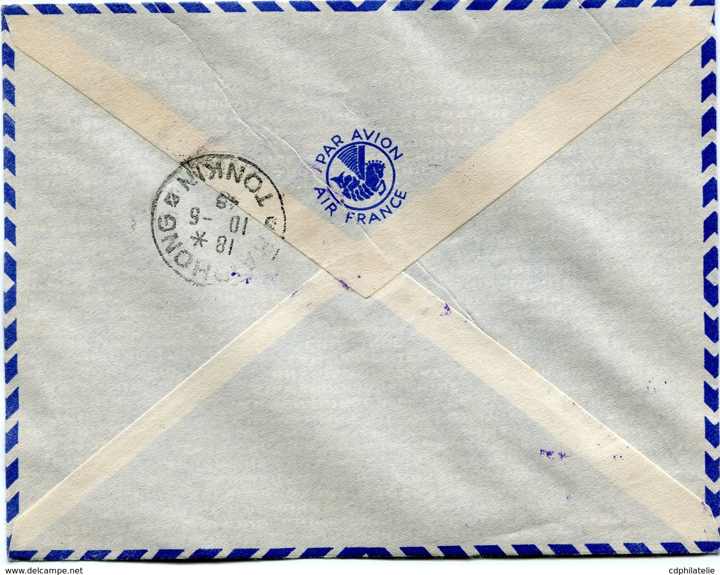 HONG KONG LETTRE PAR AVION AVEC CACHET "RE-OPENING OF THE LINE HONGKONG-HAIPHONG-HANOI 10 TH MAY 1948 BY AIR FRANCE" - Storia Postale