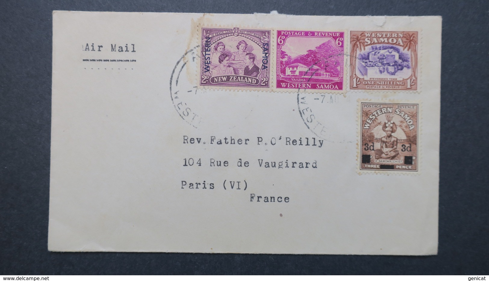 Cover From Samoa To France Paris 1947 - Samoa