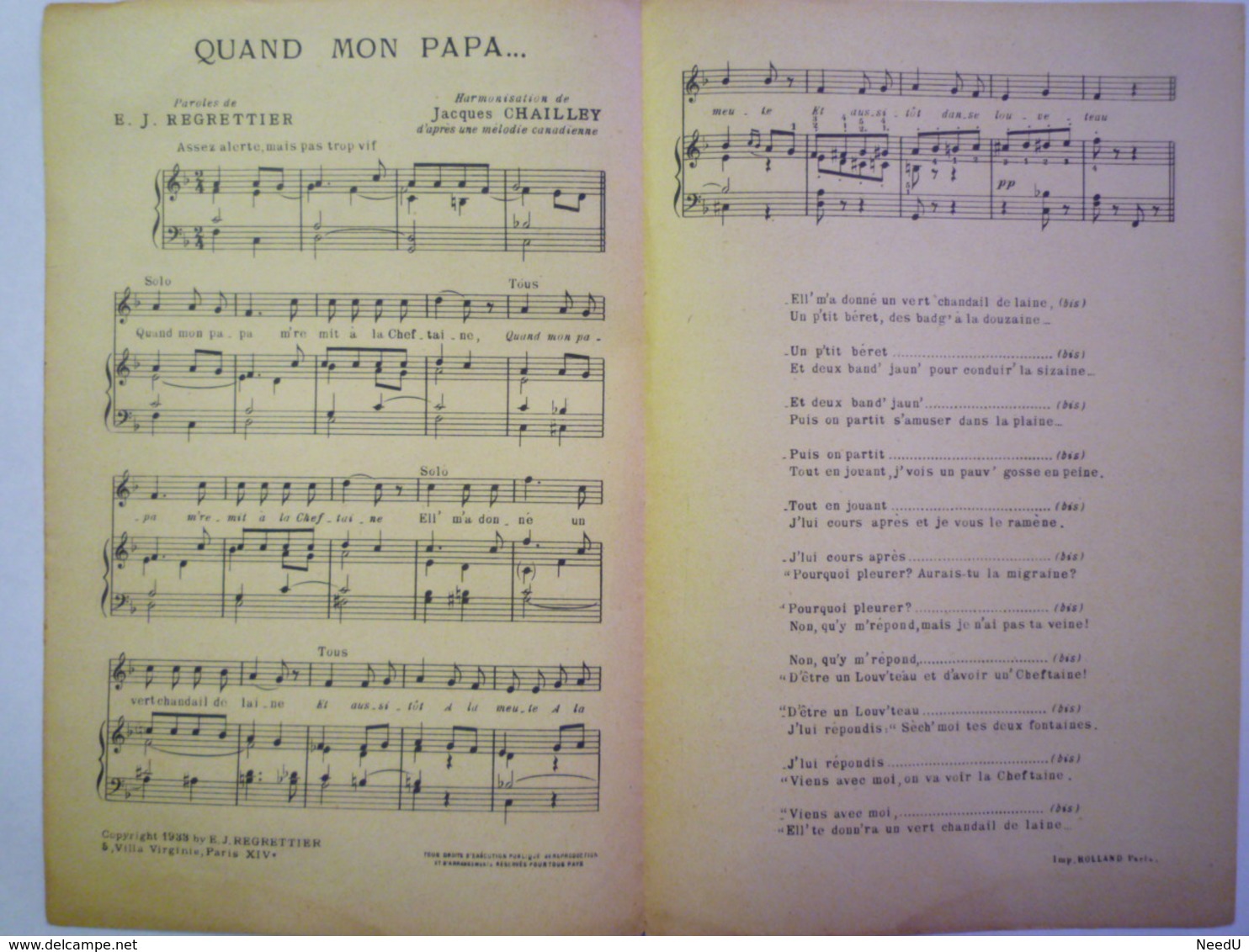 GP 2019 - 1657  Les Chants Des Scouts De France  :  " Quand Mon Papa..."    XXXXX - Autres & Non Classés