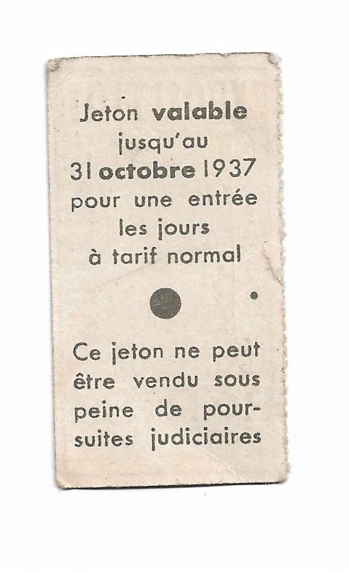 Jeton Carton Exposition Internationale Arts Et Techniques 1937  Paris - Non Classés
