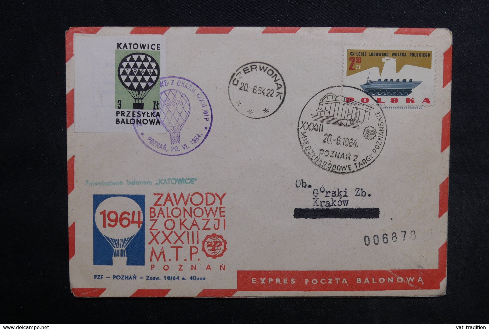 POLOGNE - Enveloppe Par Ballon En 1965 , Affranchissement ,cachets Et Vignette Plaisants - L 33864 - Lettres & Documents