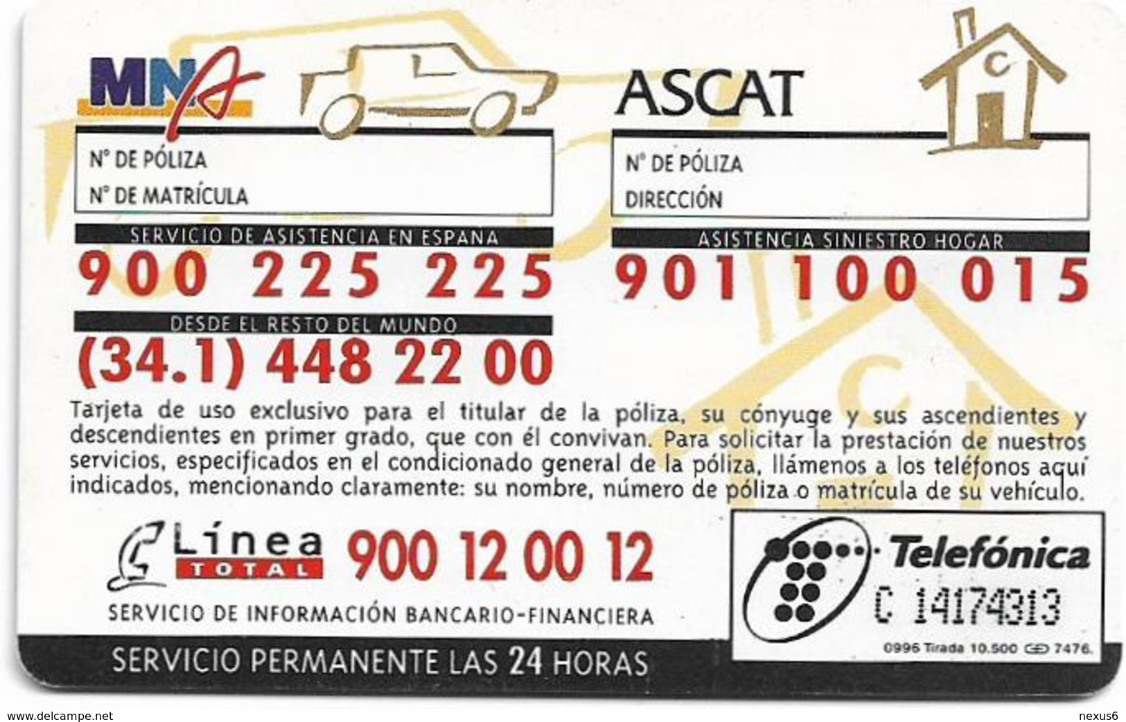 Spain - Telefónica - Asistencia, Ascat - P-214 - 09.1996, 10.500ex, Used - Private Issues