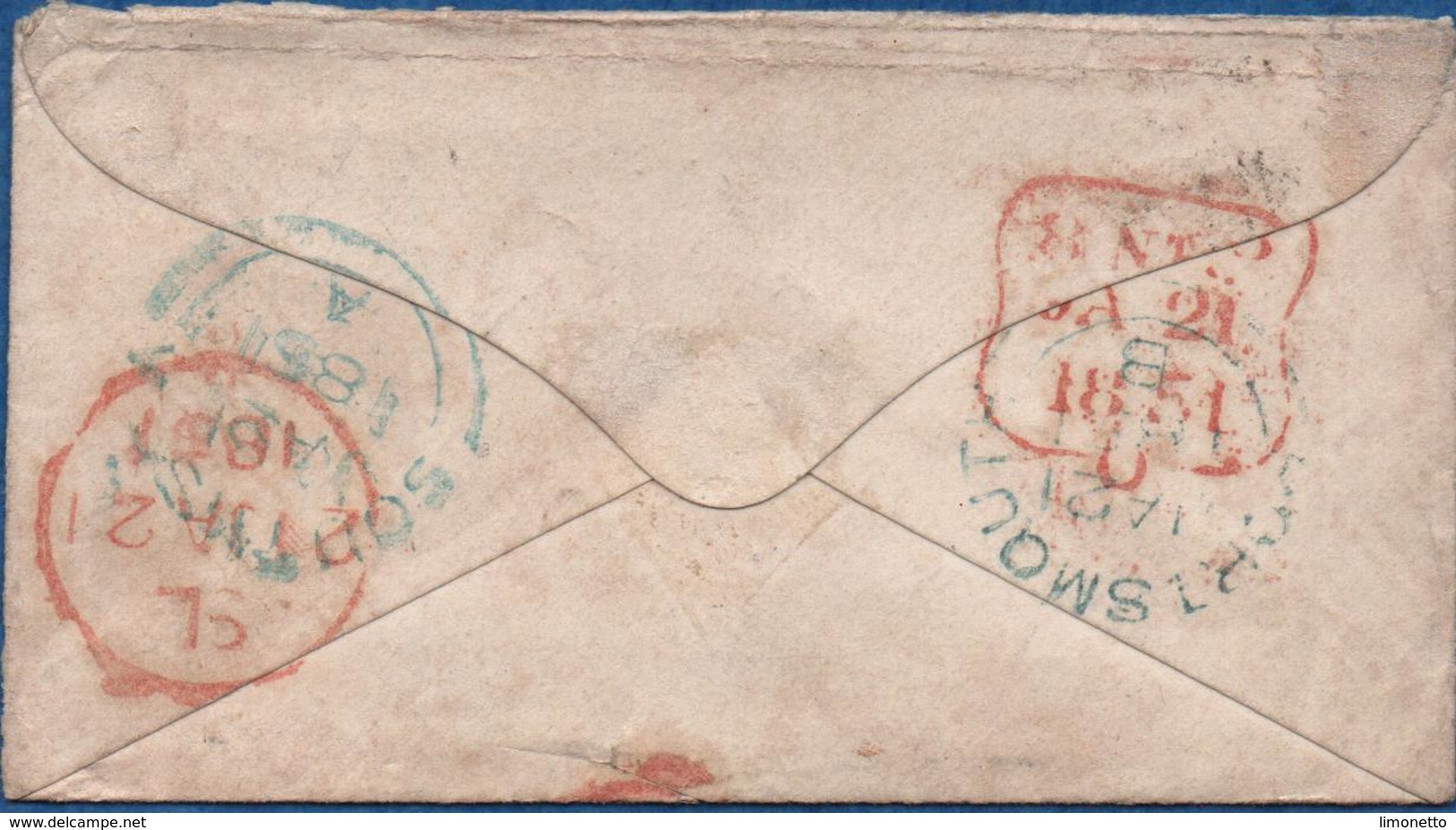 1851 - Victoria -Non Dentelé -  1 P. Rouge-brun S /petite Enveloppe - Cachets  Au Verso   Yvert N° 3  Court - Covers & Documents