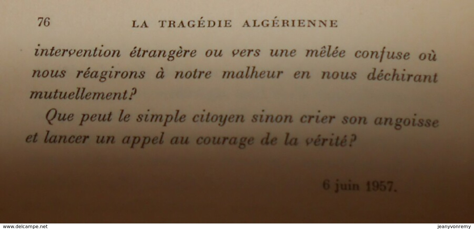 La Tragédie Algérienne. Raymond Aron.  1957. - Historia