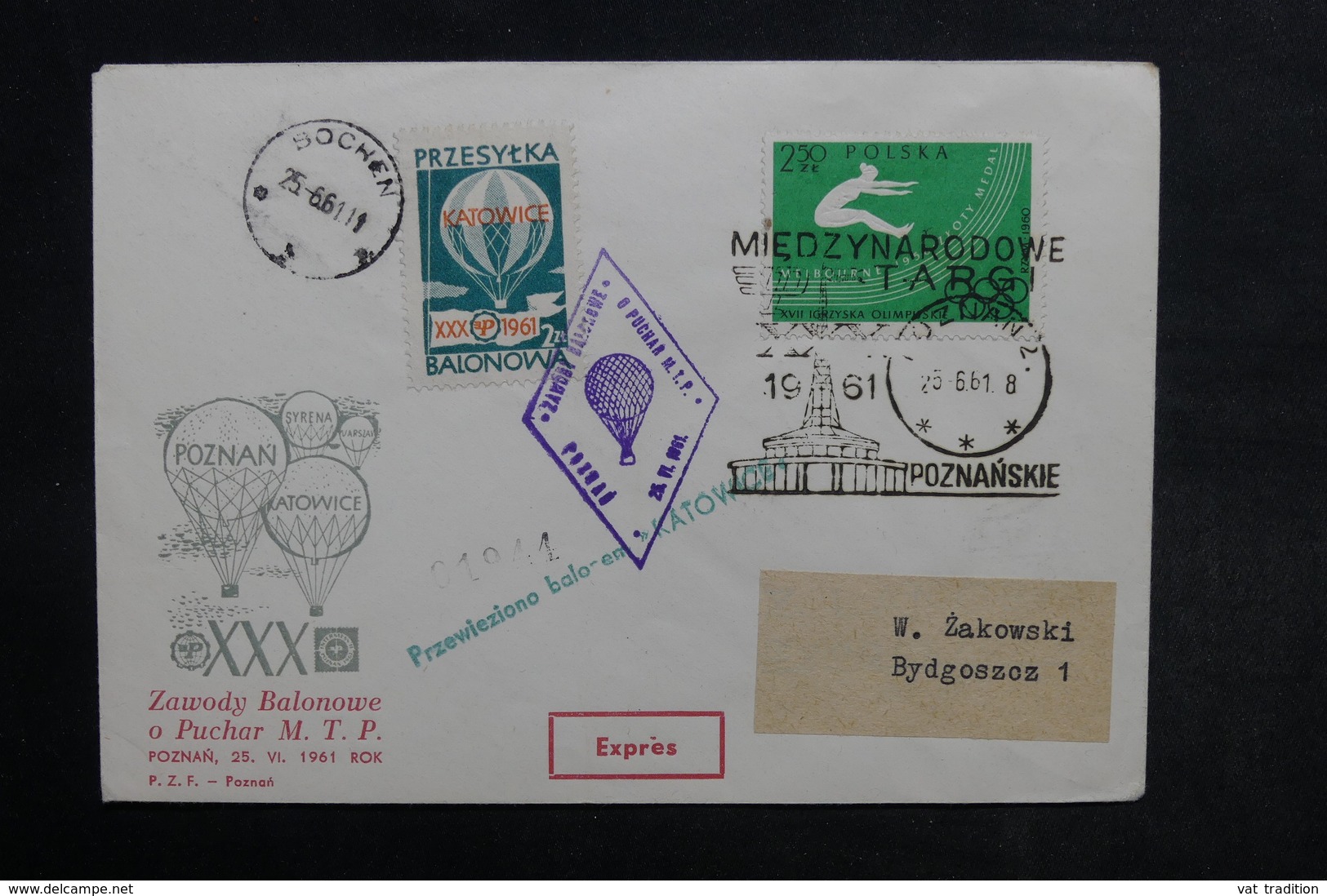 POLOGNE - Enveloppe Par Ballon En 1961 , Affranchissement, Vignette Et Cachet Plaisants - L 33889 - Briefe U. Dokumente