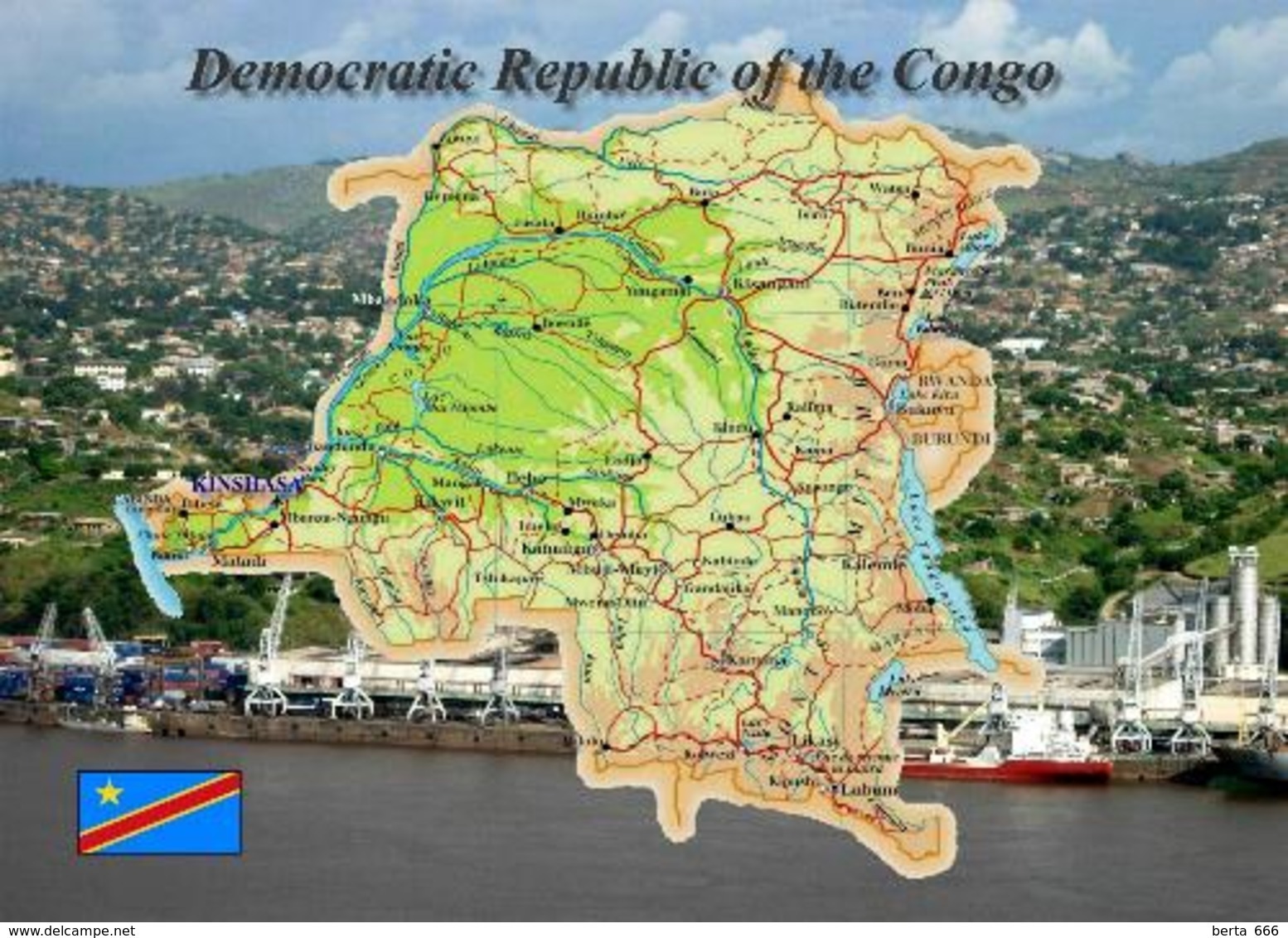 Congo Kinshasa Country Map New Postcard Kongo Landkarte AK - Sonstige & Ohne Zuordnung