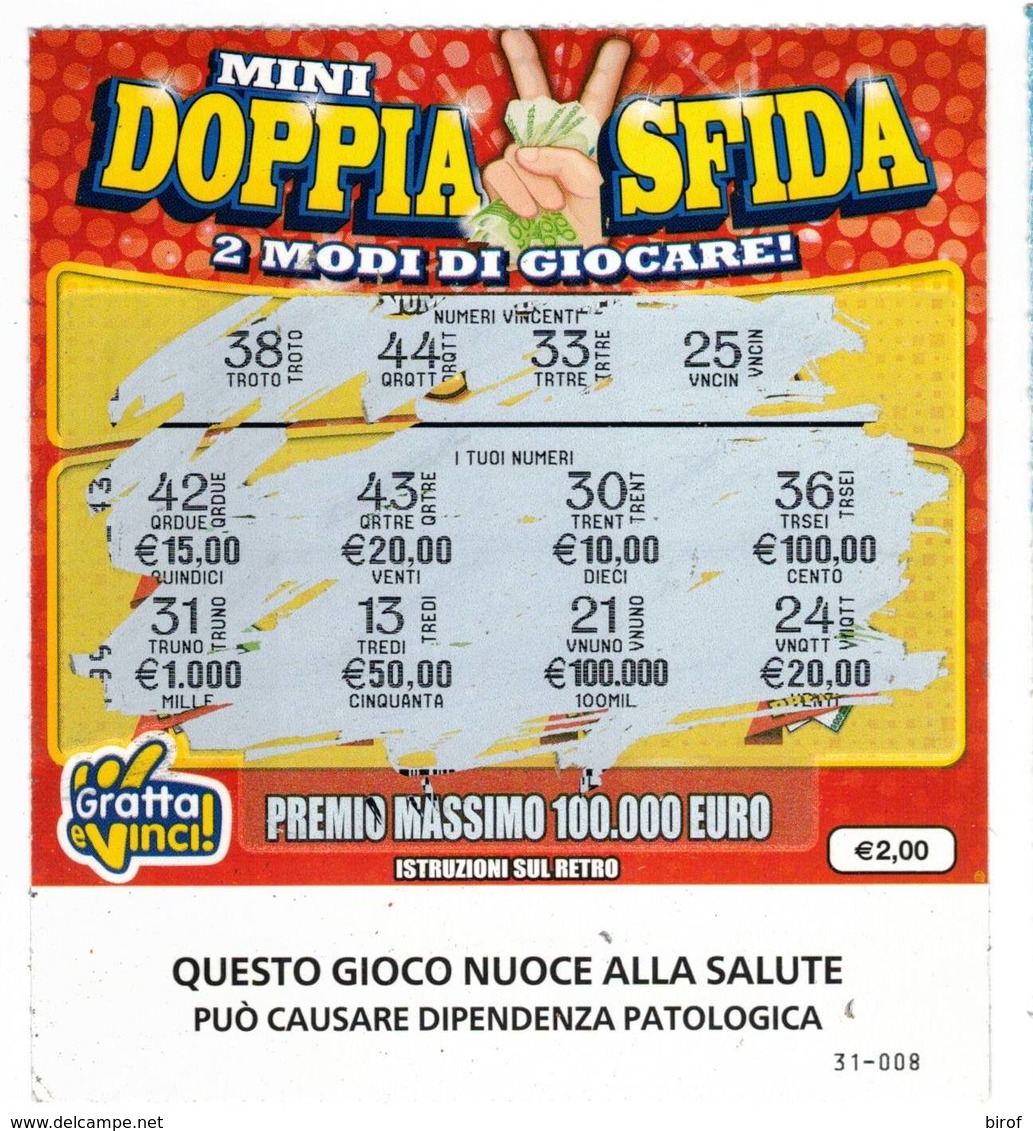 GRATTA E VINCI   - NUOVO DOPPIA SFIDA  €2.00 - USATO (SERIE STELLA NUOCE ALLA SALUTE) - Biglietti Della Lotteria