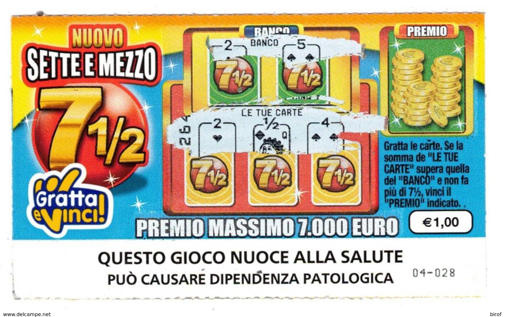 GRATTA E VINCI   - NUOVO SETTE E MEZZO  € 1.00 - USATO (SERIE STELLA NUOCE ALLA SALUTE) - Biglietti Della Lotteria