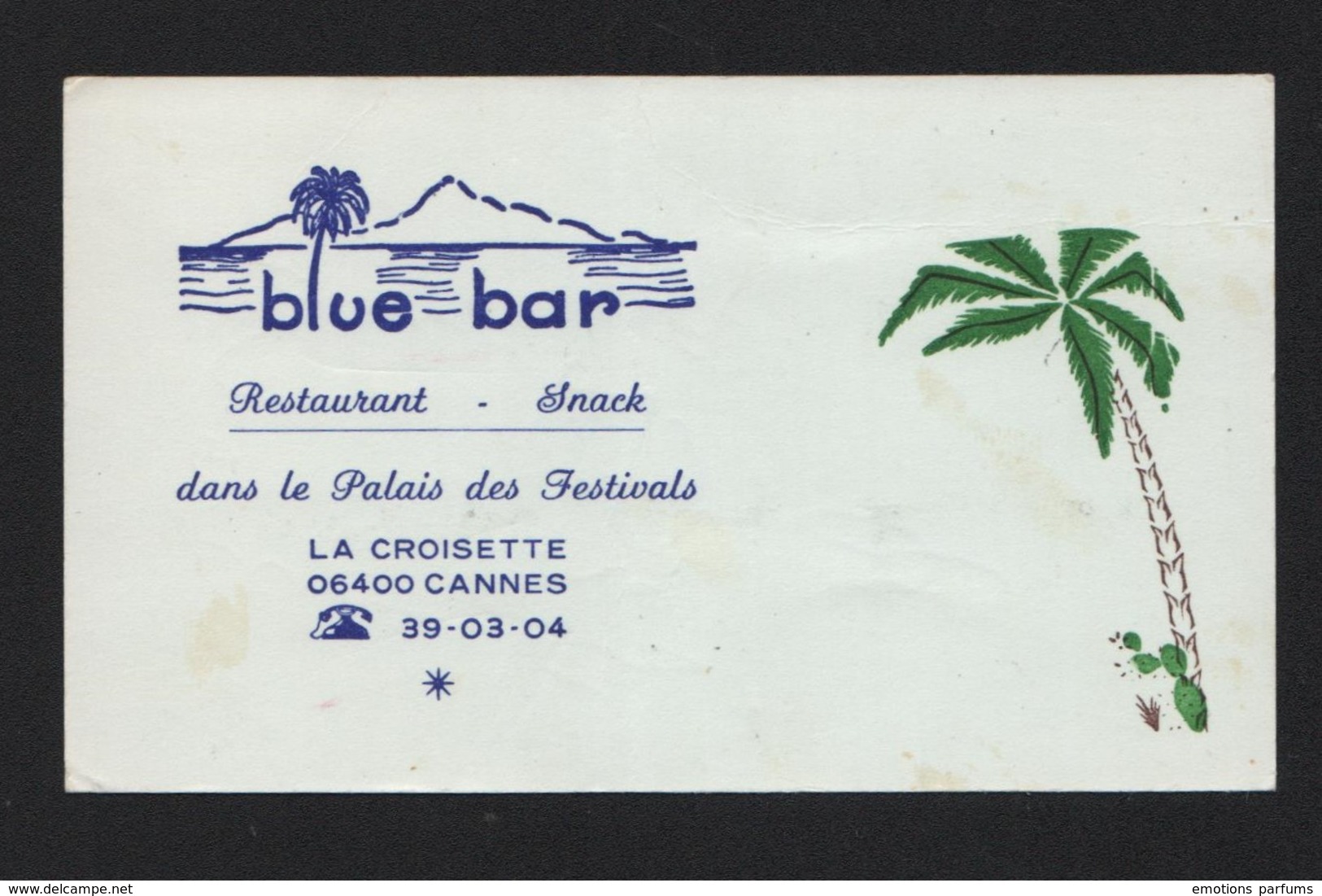 Autographe Original De Sacha Distel Sur Carte De Visite De L' Ancien Restaurant Le Blue Bar Palais Des Festivals Cannes - Other & Unclassified