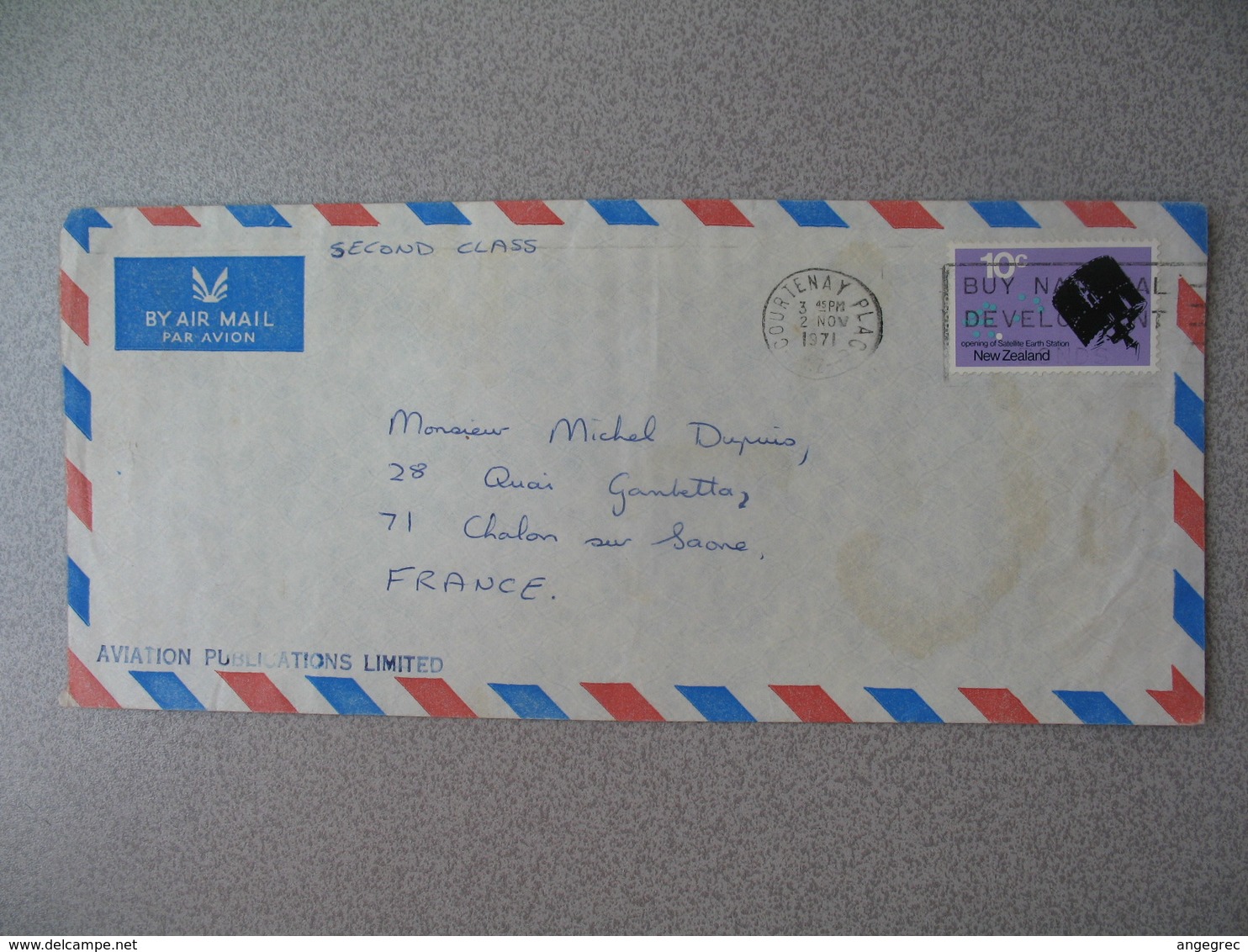 Nouvelle-Zélande Courtenay Palace 1971 Aérogramme Aviation Public Pour La France - New Zealand Cover ( Timbre Satellite - Airmail