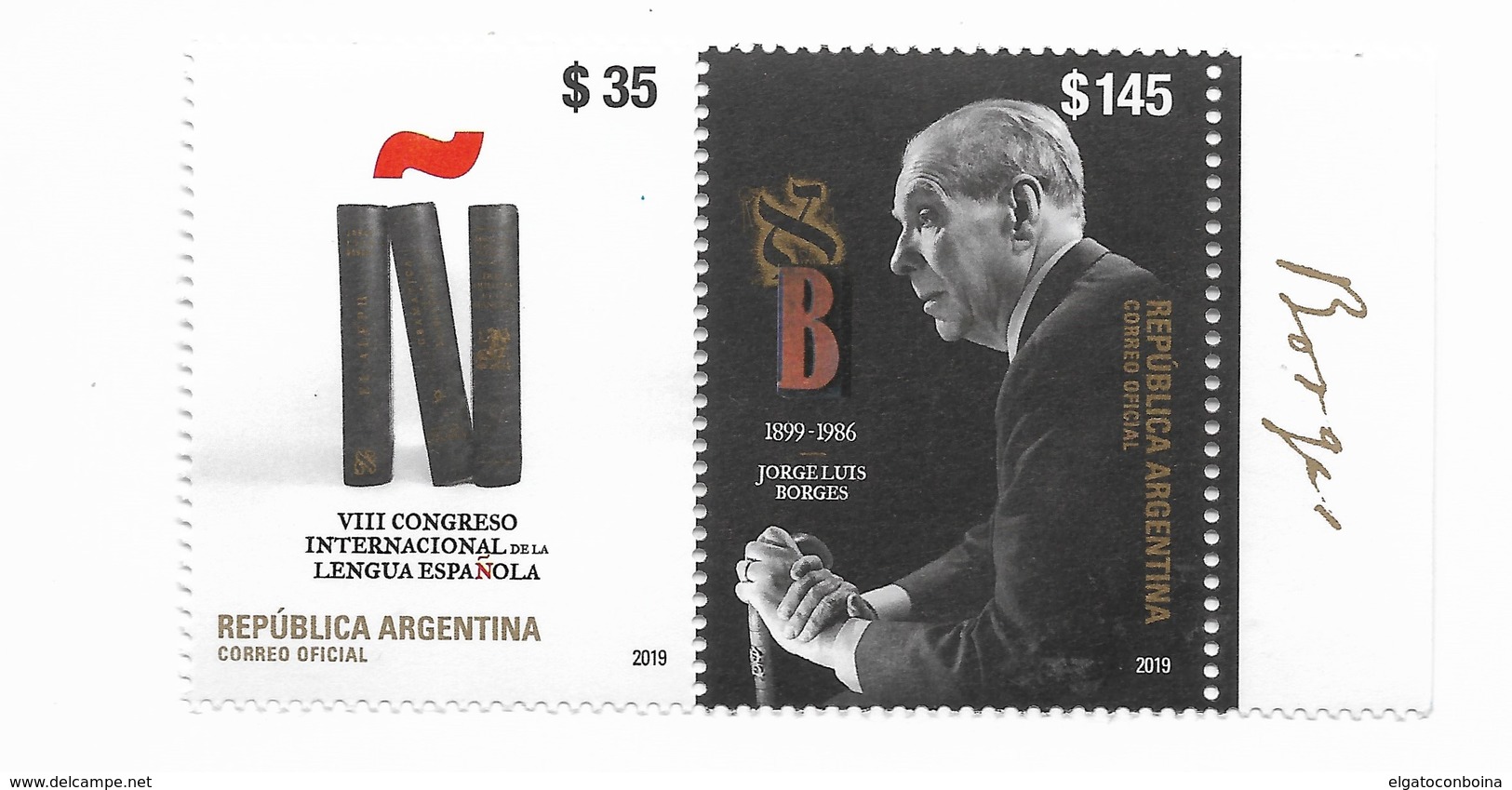 ARGENTINA 2019, INTERNATIONAL CONGRESS OF SPANISH LANGUAGE J. LUIS BORGES WRITER, LITERATURE, 2 VALUES IN PAIR - Unused Stamps