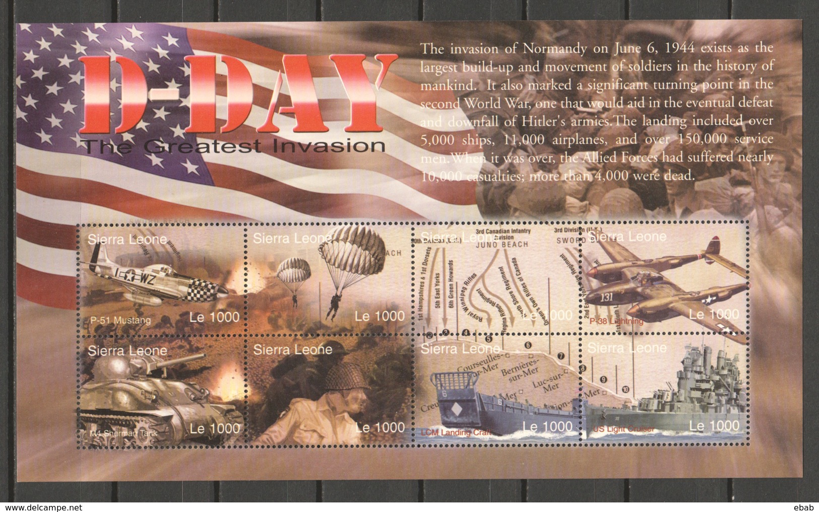 Sierra Leone 2004 Kleinbogen Mi 4620-4627 MNH WORLD WAR 2 - D-DAY AIRCRAFT SHIPS - Airplanes